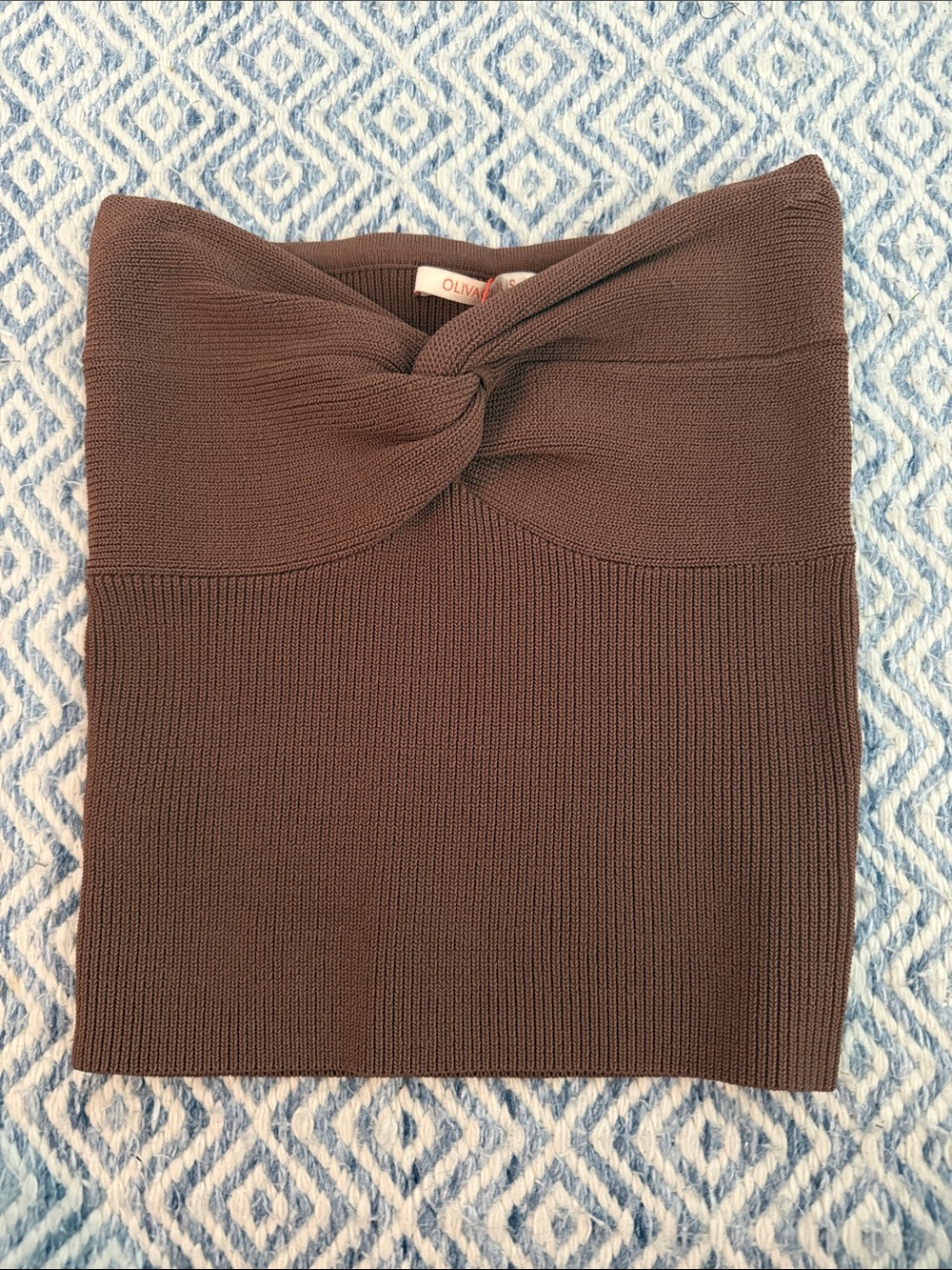 Olivia Moon Chocolate Brown Twist-Front Strapless Knit Tube Top